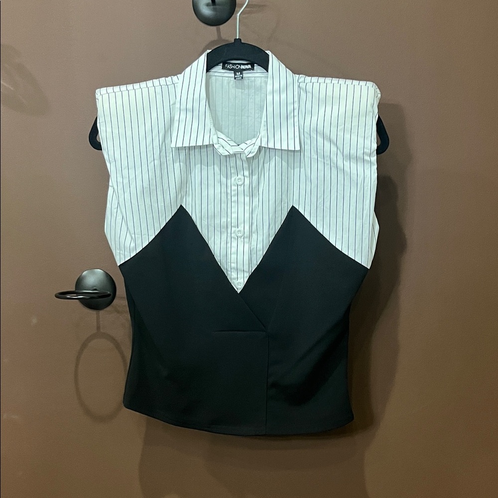 Fashion Nova Striped Black and White Blouse
